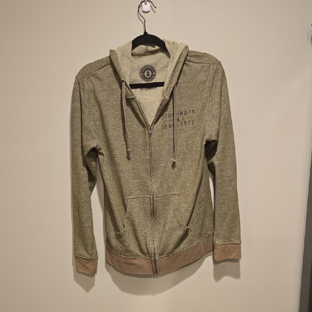 Doughnuts & Deadlifts Zip Up Hoodie, Small, Heathered Olive Green